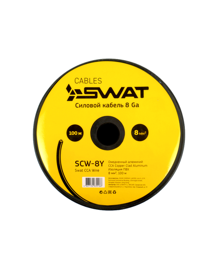 SWAT SCW-8Y, силовой кабель 8Ga/8мм2, желтый, 100м., изображение 3